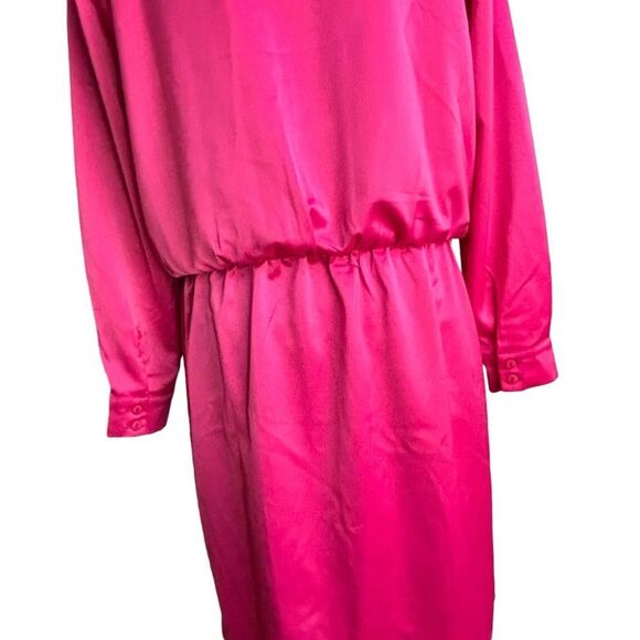 ASOS DESIGN Hot Pink Satin Shirt Dress Shoulder Pads NWOT Size 12  4 0438 - Picture 7 of 11